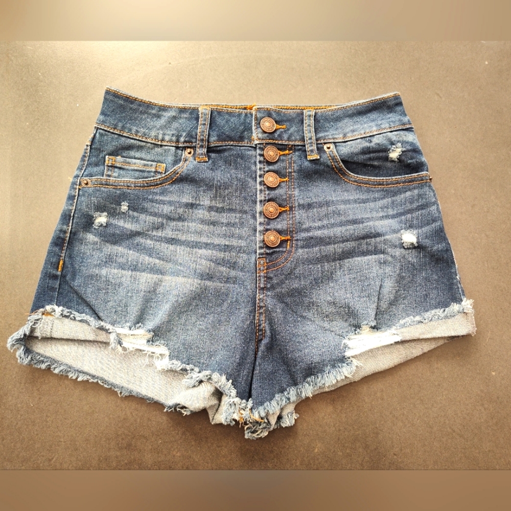 Women's Rewash Ripped High Rise Jean Shorts Sz 1 (25)